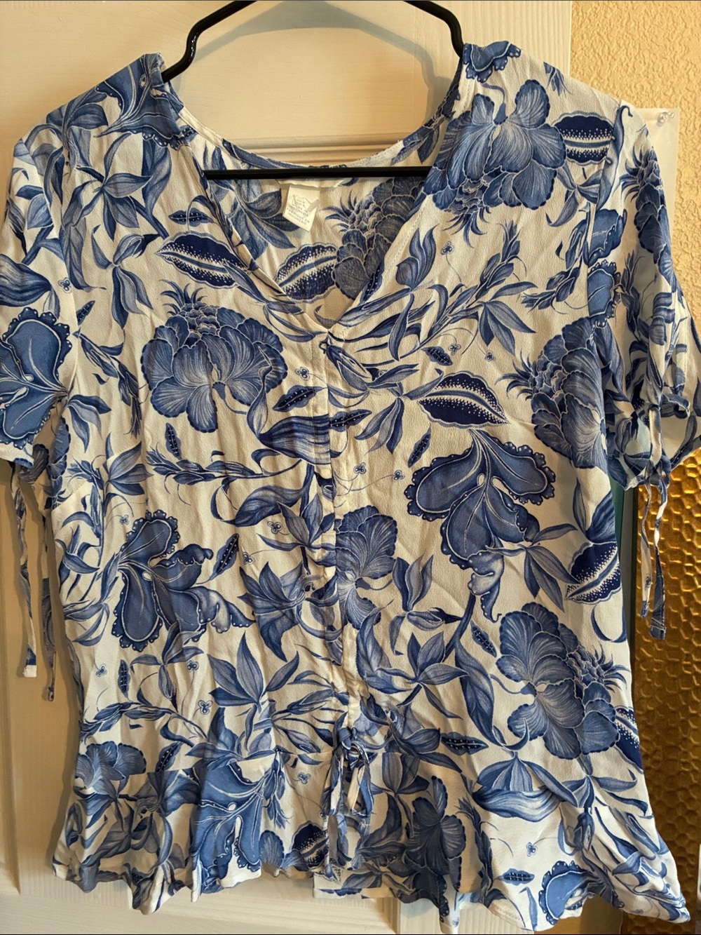 H&M White Blouse with Blue Floral Print